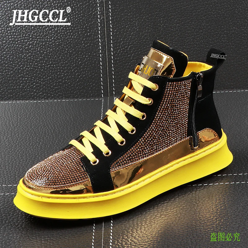 Männer casual schuhe High top schuh männlichen strass individuellen charakter flut schuh jugend dicke sohle high top plank plank luxuriöse