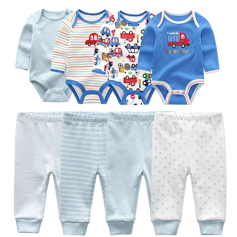 4pcs Baby Bodysuits+4pcs Baby Pants Newborn Clothes Sets 2022 Winter Cotton Suits girls boys Custome Roupa de bebe Clothing