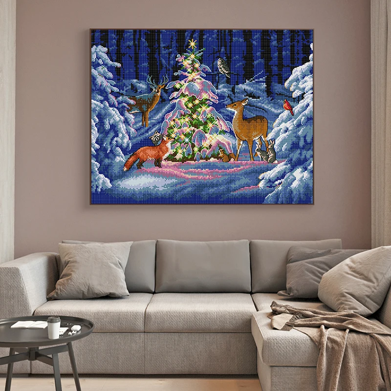 Radość niedziela Christmas Lights haft krzyżykowy łoś i wzór drzewa zestaw do haftowania 11CT 14CT Counted Canvas robótki DIY Kit prezenty