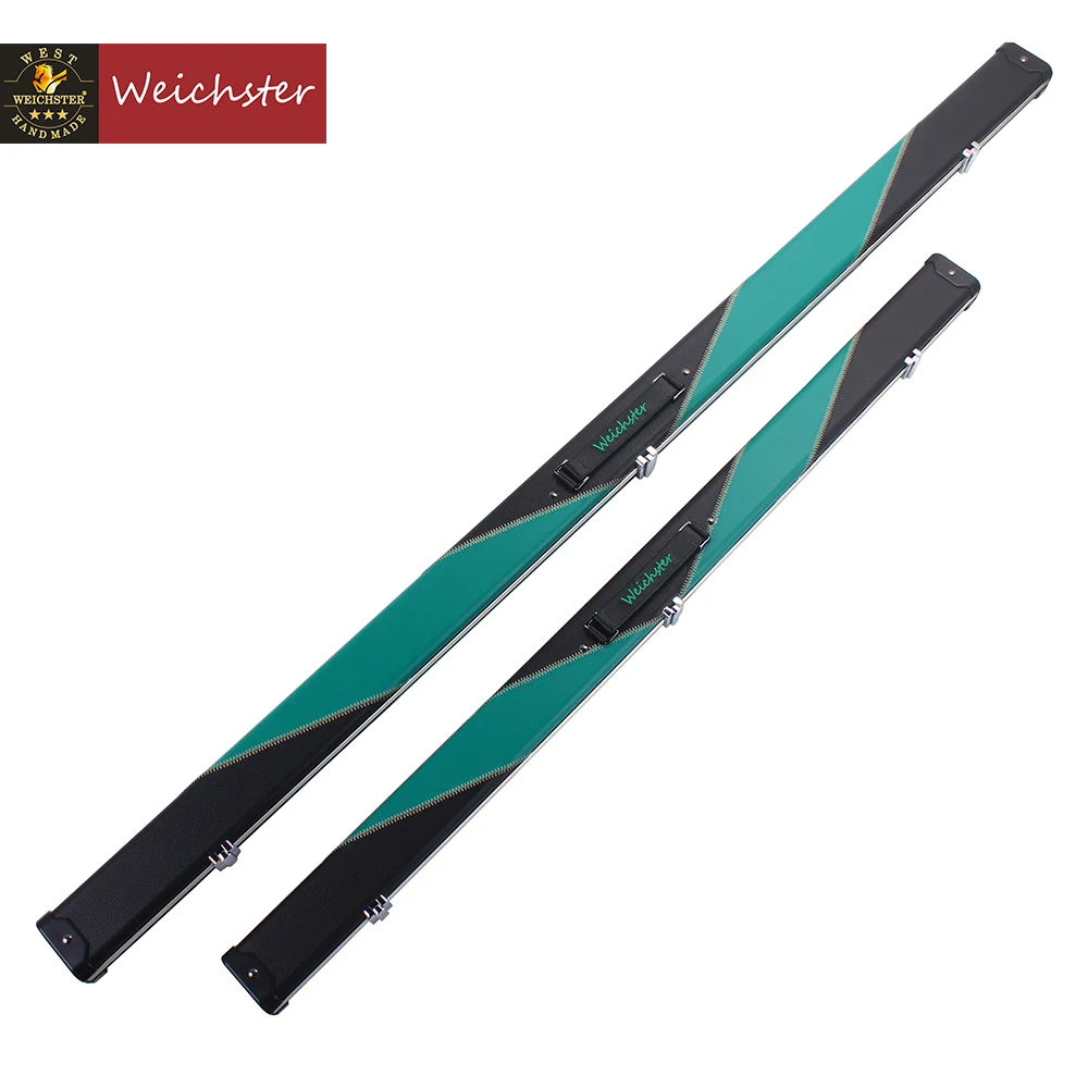 Weichster PU Leather Aluminum Snooker Pool Cue Case Black with Bue Green Case