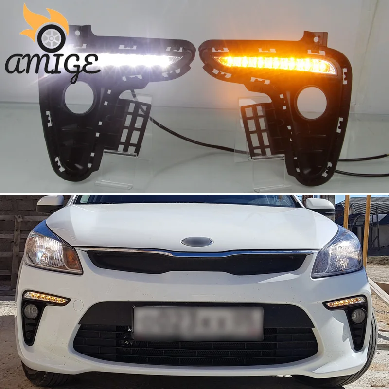 

12V LED Daylights For Kia Rio K2 2017 2018 Turn Signal Indicator DRL Car Daytime Running Light Auto Accessory