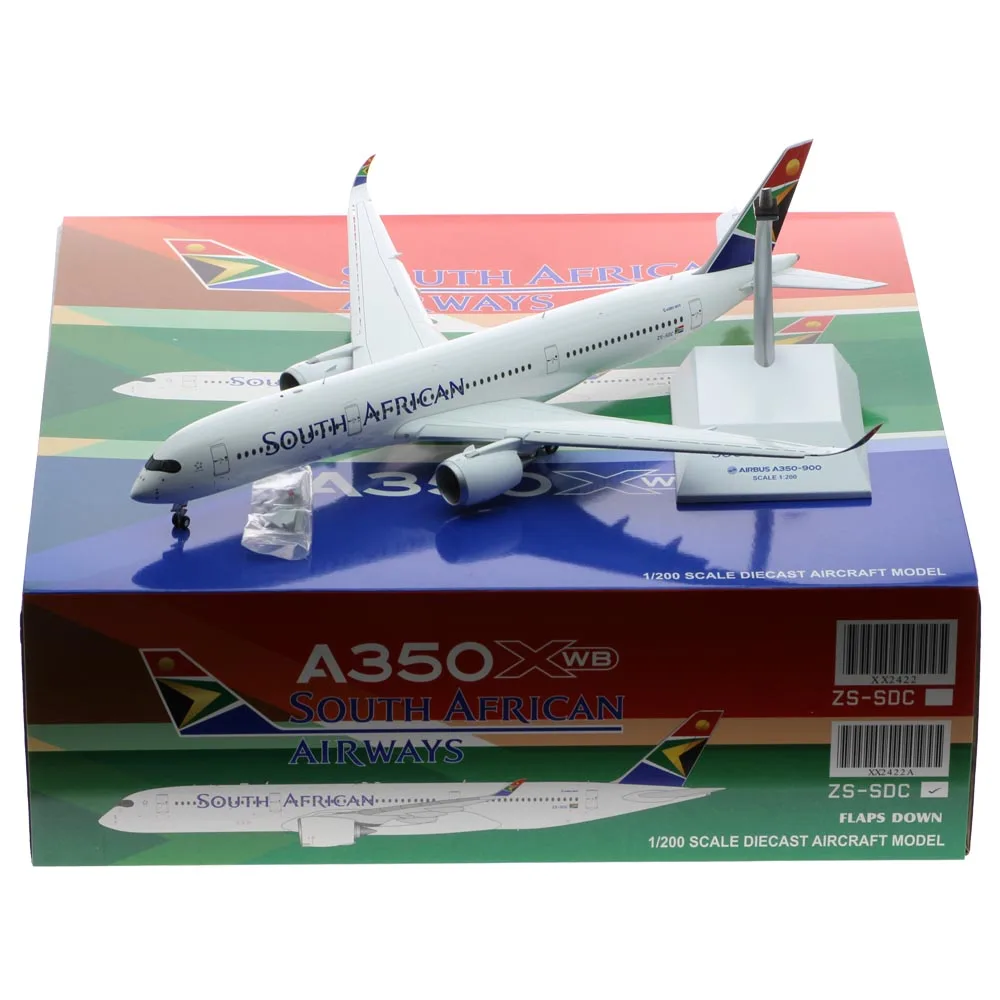 

1:200 Alloy Collectible Plane JC Wings XX2422A South African Airways Airbus A350-900XWB Diecast Aircraft Model ZS-SDC Flaps Down