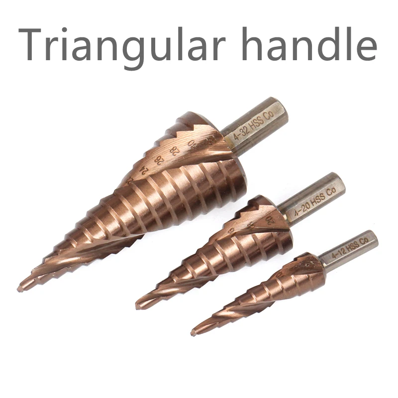 Free Shipping HSS M35 Cobalt Step Drill Bits 4-12/4-20/4-32mm Hole Saw Kit Spiral Groove Triangle Hex Shank For Stainless Steel