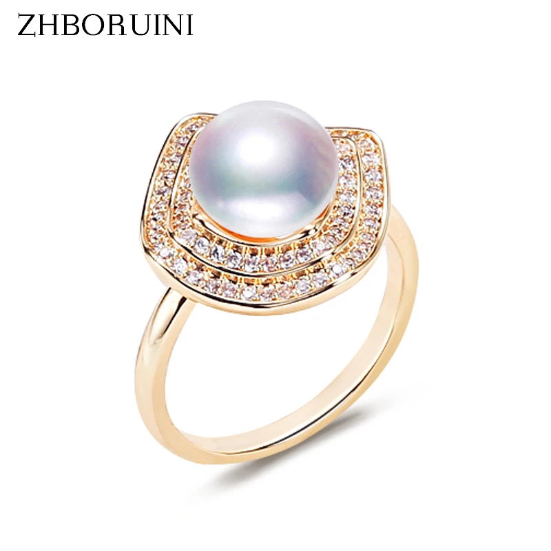 

ZHBORUINI Pearl Ring 14K Gold Filled Zircon Vintage Design Natural Freshwater Pearl Square Engagement Ring Jewelry For Women