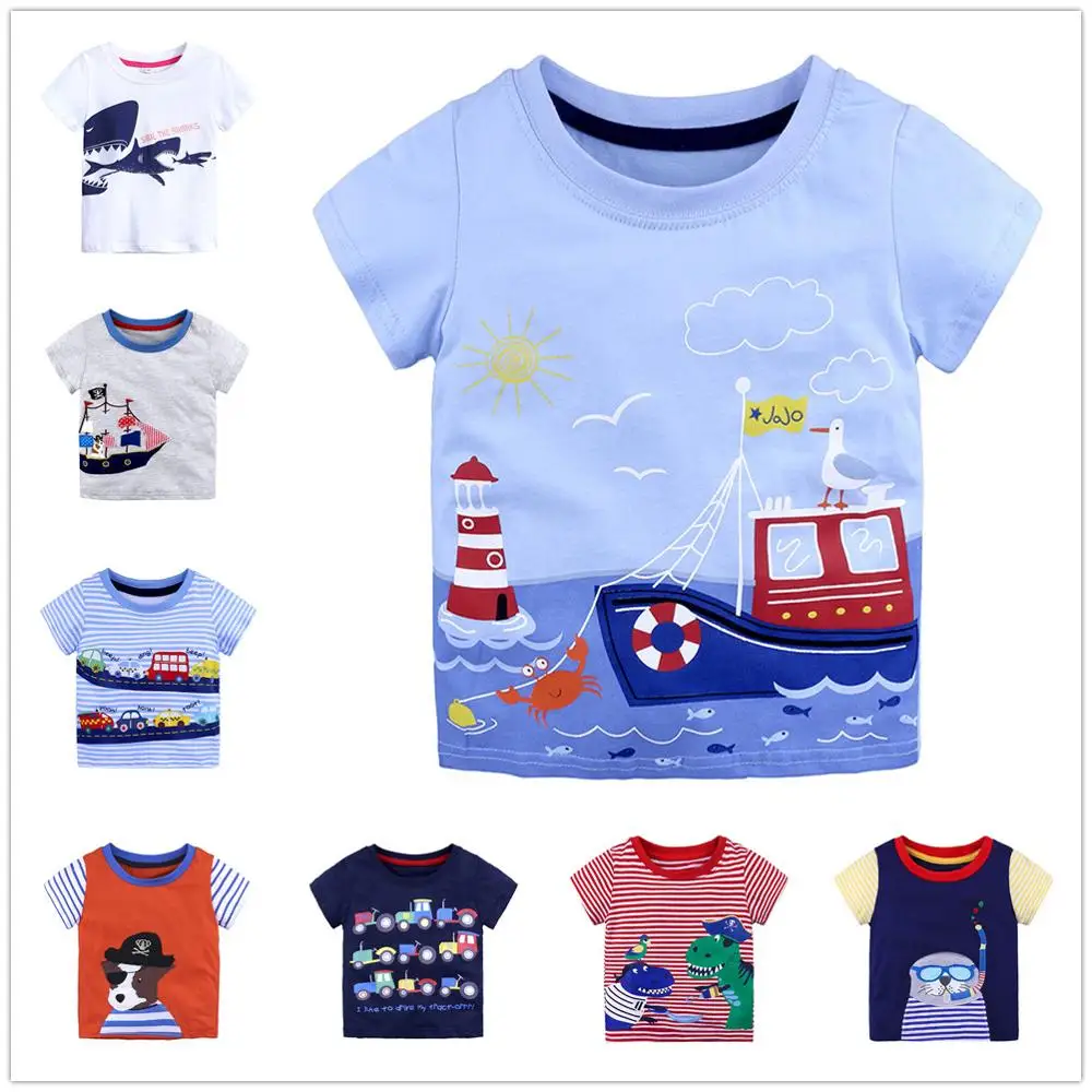 Pirate Baby Boys t shirts 100% Cotton Toddler Top Kids t-shirts Boat Summer Boys Clothes Tee Jersey Infant tshirt Cartoon Outfit