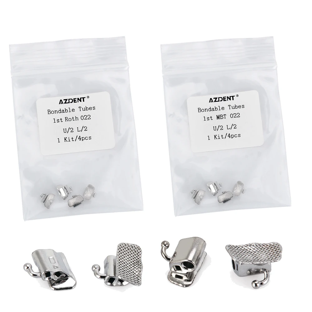 10 Packungen AZDENT Dental Kieferorthopädische Bukkalröhrchen Mesh Base Doppelröhrchen Bondable Non-Con 1st Molar Roth MBT.022 U/2 L/2 Zahnmedizin – Detail 1