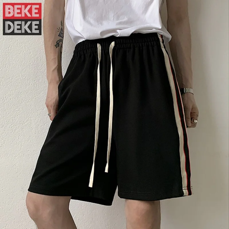 

Summer 2022 Fashion Casual Trousers Men Drawstring Elastic Waist Knee Length Straight Shorts Loose Fit Harajuku Mens Sweatpants