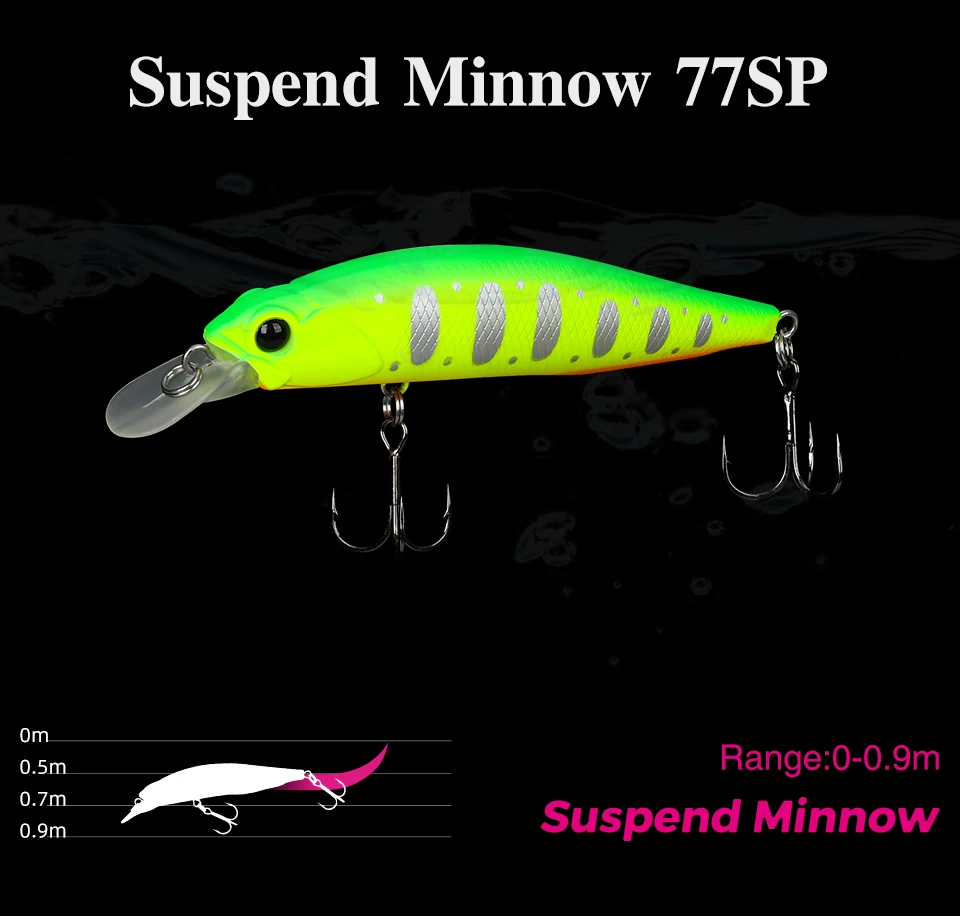 TSURINOYA Jerkbait Suspending Minnow Angelköder 77SP DW101 77mm 8,5g 0,7-0,9m Hecht Barsch Künstliche Hartköder Wobbler Köder – Detail 11