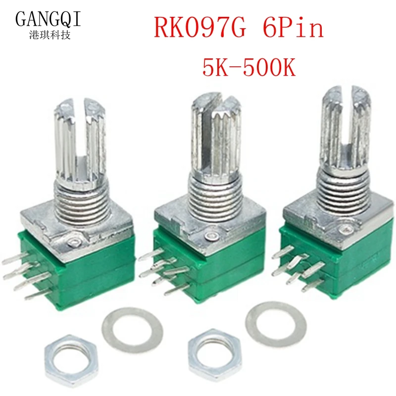 5Pcs RK097 RV097 RK097G 6Pin Audio Amplifier Potentiometer 1K 5K 10K 20K 50K 100K B5K Shaft 15mm