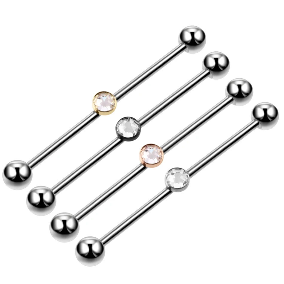 1Pc G23 Titanium Long Industrial Barbell Rings 14G Tongue Ear Nipple Straight Barbell Ring Cartilage Earring Helix Body Piercing