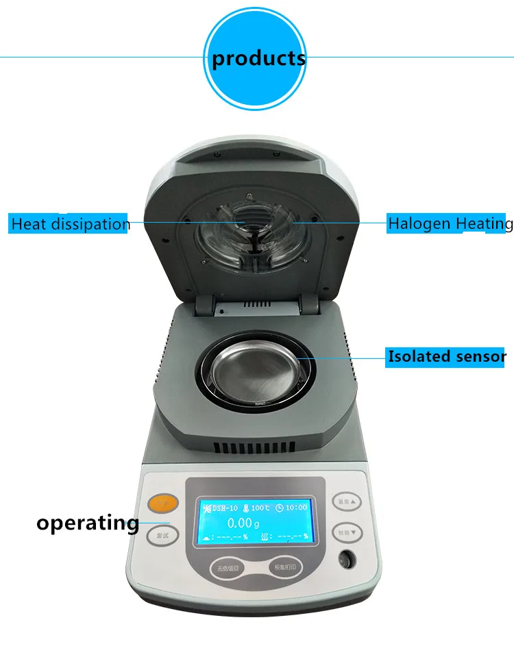 

Detector Mois 10g/0.01g Capacity Halogen Heating Lab Moisture Analyzer for Grain mineral food Infrared Halogen moisture analyzer