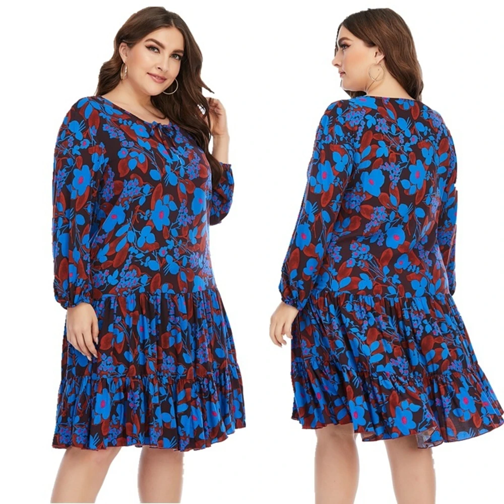 2021 Spring Summer Hot Sale European And American Style Plus Size Full Sleeve Printed Dress For Women