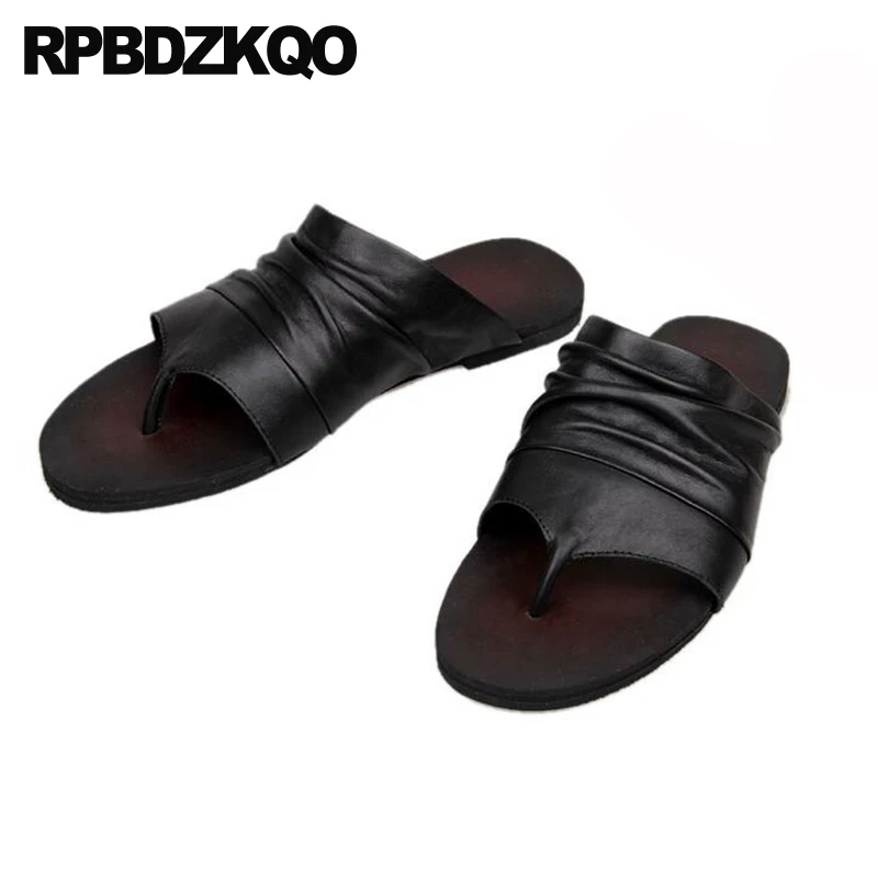 Casual Shoes Flat 2023 Soft Slides Slip On Slippers Beach Flip Flop Designer Runway Men Sandals Genuine Leather Summer White