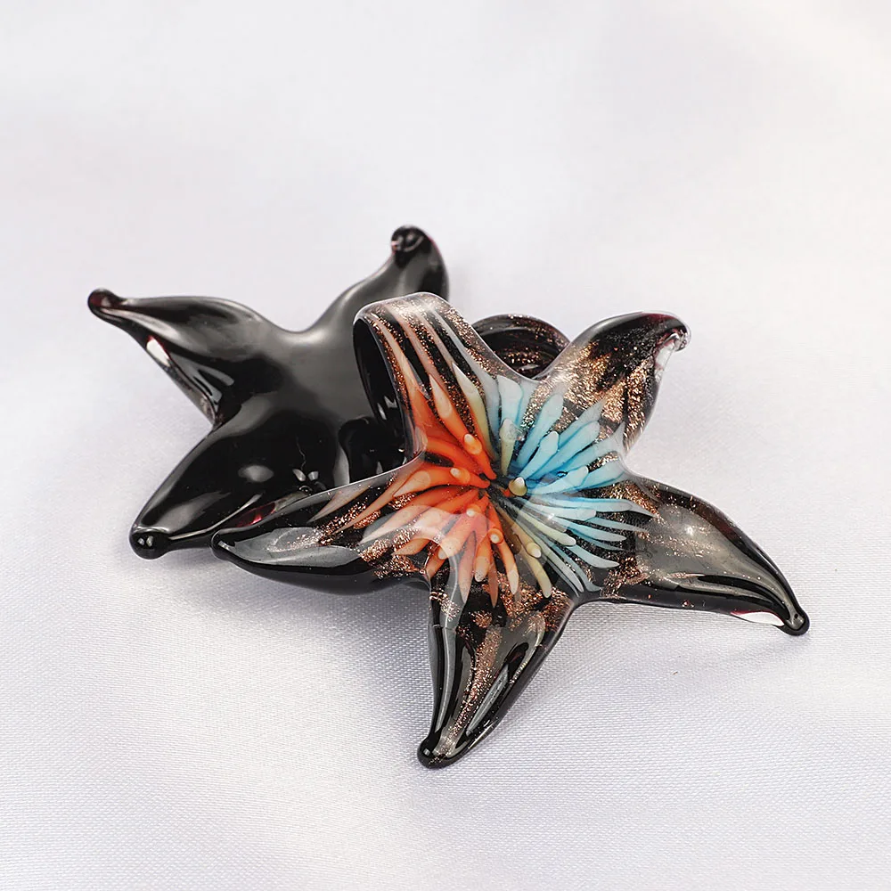 QIANBEI Wholesale 6pcs Handmade Murano Lampwork Glass Mixed Colorful Exquisite Starfish Pendants Charms Gift HOT