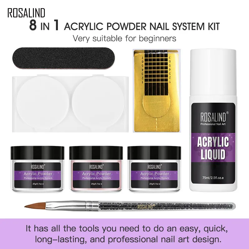 ROSALIND Acryl nagelkit Nail Art Decoraties Gereedschap Nagelverlenging Manicureset Leverancier Voor professionele acrylpoederset