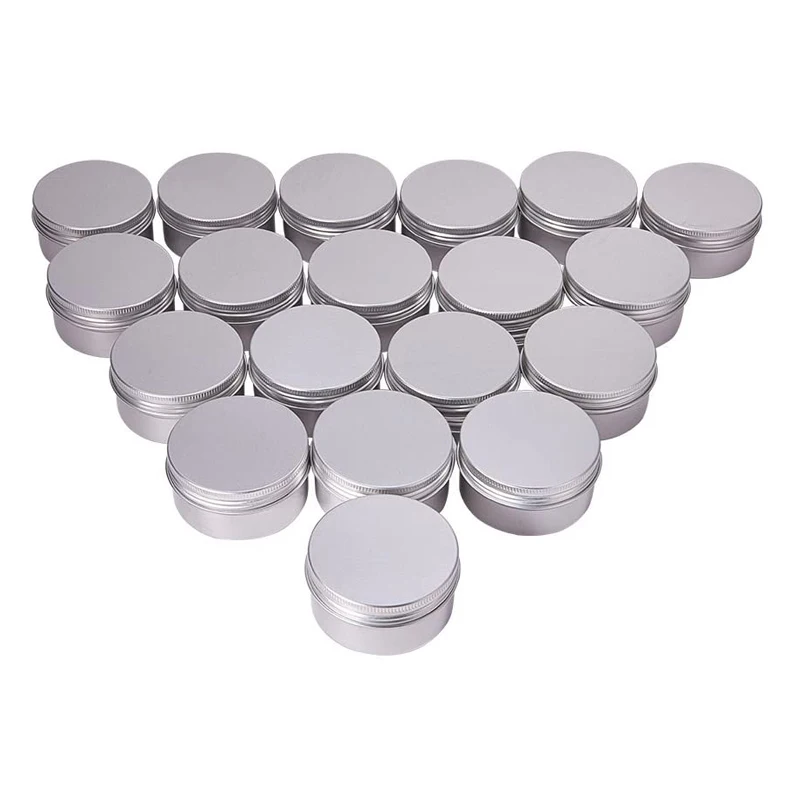 50pcs 80g Empty 68*35mm Silver Round Aluminum Tin Cans Cosmetic Cream Jar Screw Thread Lid Pot Makeup Hair Wax Case Container