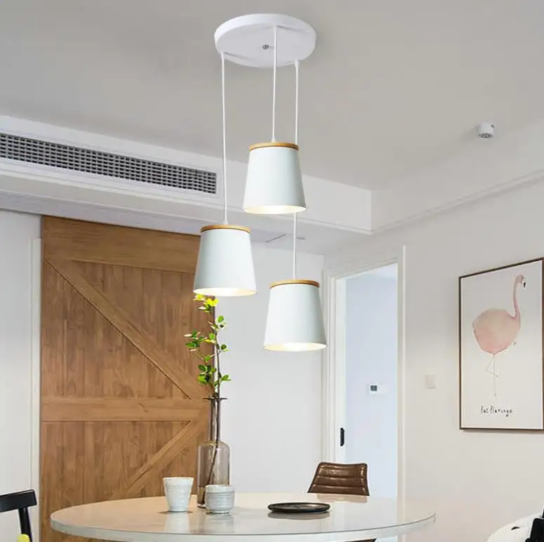 

Creative Led modern pendant white hanging lamps wood bar+metal suspension hanging ceiling lamp for dining room lamp drop lights