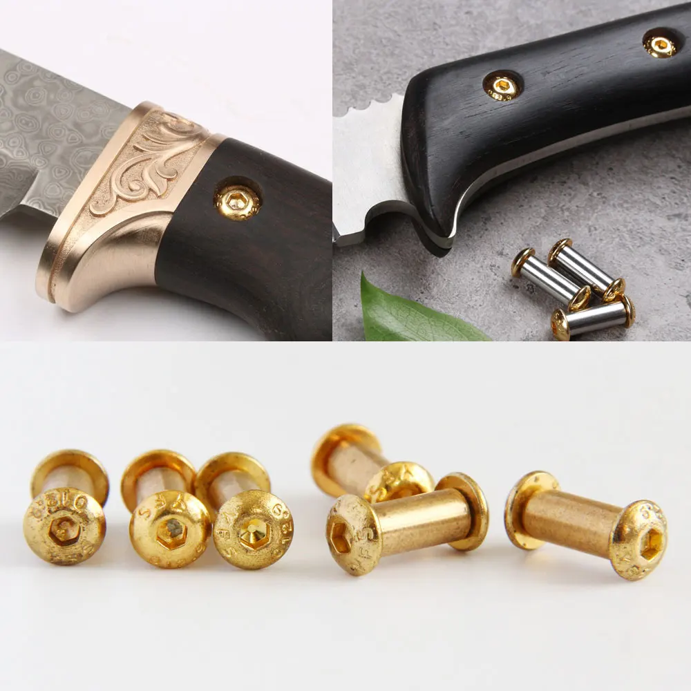 2Pcs ทองเหลือง Fastener DIY มีดจับ Pin สกรู Nut Rivet หกเหลี่ยมซ็อกเก็ตปุ่มหัวหมวกสกรู