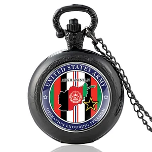 Afghanistan Operation Enduring Freedom Vintage Quartz Pocket Watch Charm Men Women Glass Dome Pendant Necklace Hours Clock