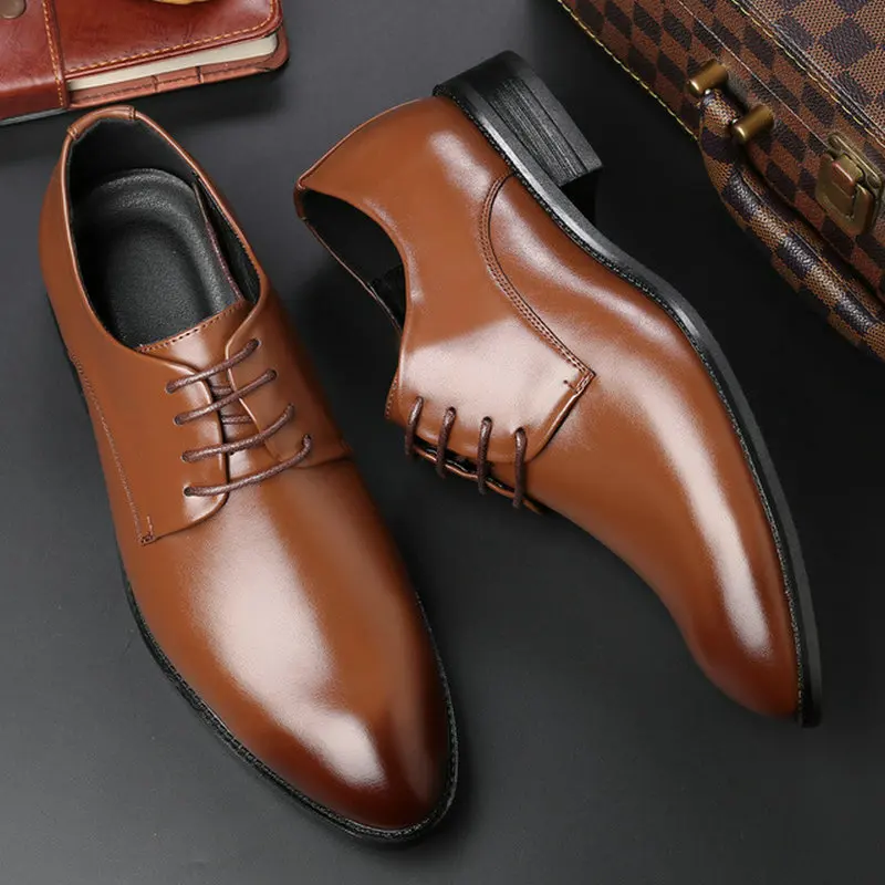 Men Dress Shoes Luxury Fashion Men Formal Leather Pointed Toe Shoes  Wedding Shoes Men Business Casual Oxford Shoes  D12-25