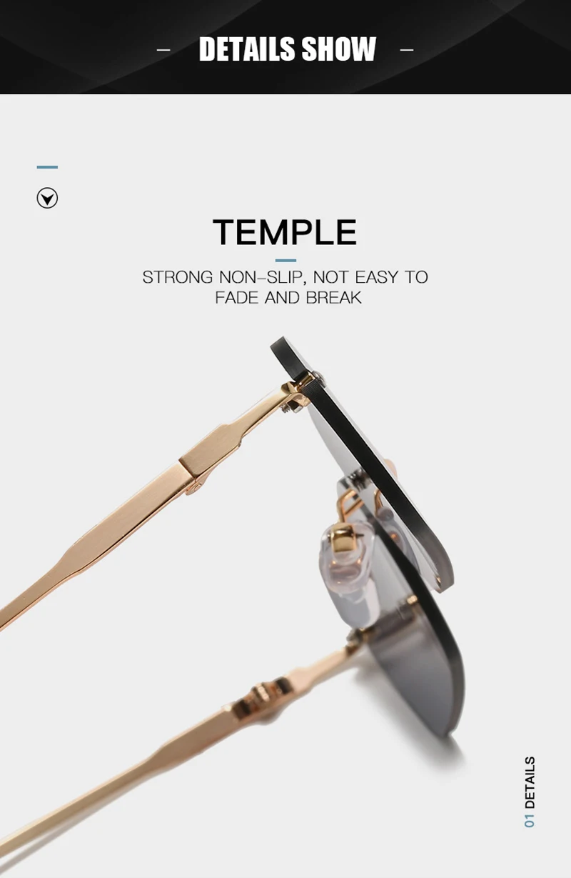 Mode Randlose Sonnenbrille Männer Frauen Klassische Leichte Sonnenbrille Für Männliche Luxus Rechteck Rahmenlose Brillen UV400 – Detail 3