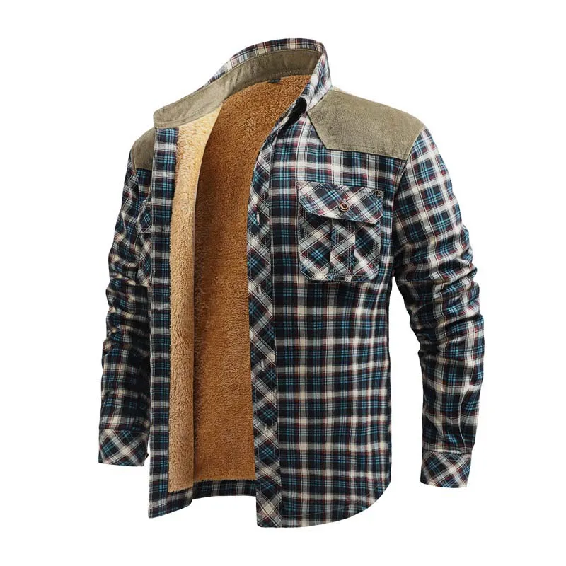 Mcikkny Men Fashion Plaid Winter Shirts Long Sleeves Fleece Lined Top Coats For Male Size M-4XL Thermal