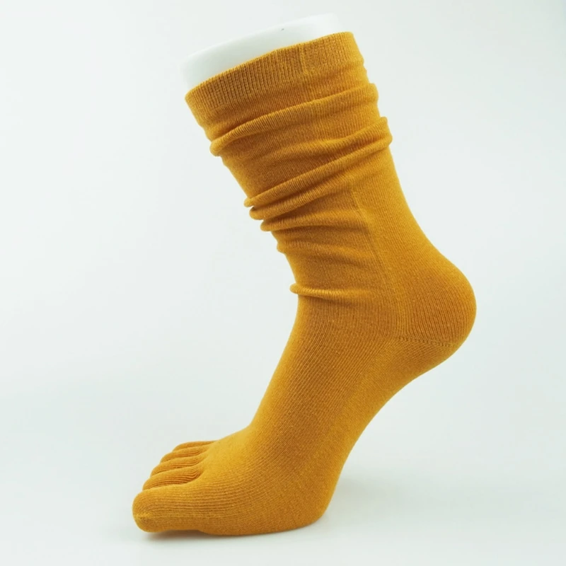 Women Autumn Five Finger Long Tube Socks Simple Solid Color Soft Casual Breathable Toe Separated Cotton Hosiery