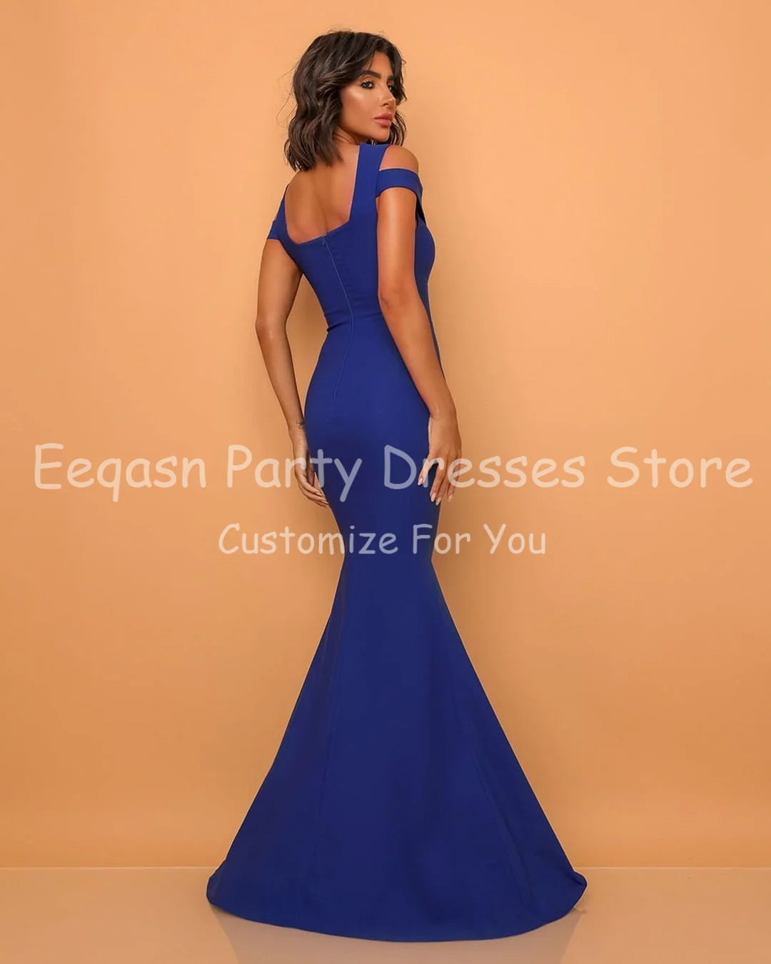 Eeqasn – robe de soirée de forme sirène pour femmes, tenue de soirée en Satin doux, épaules dénudées, longue, de standing, bleu Royal, pour événements spéciaux