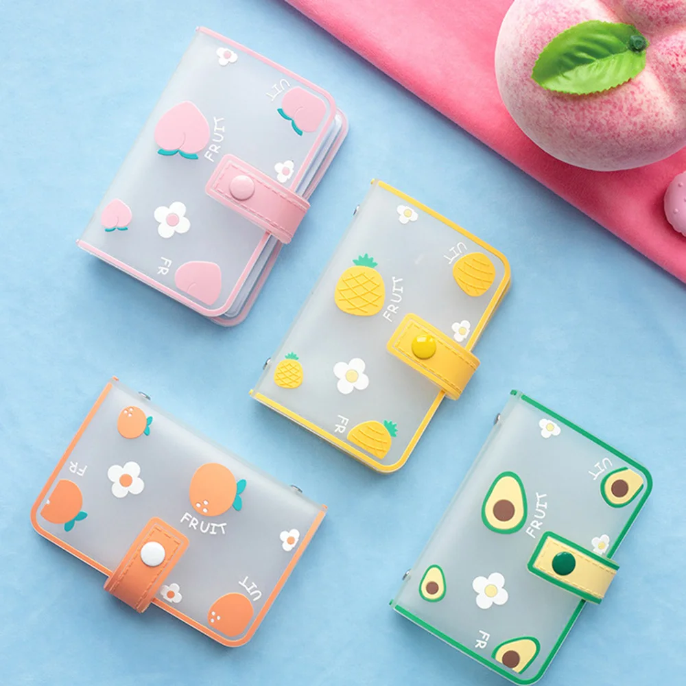 12pcs PVC Card Holder Flower And Fruit Transparent Loose-leaf 20 Card Holder Gift Cute ID Card Case Organizer Random