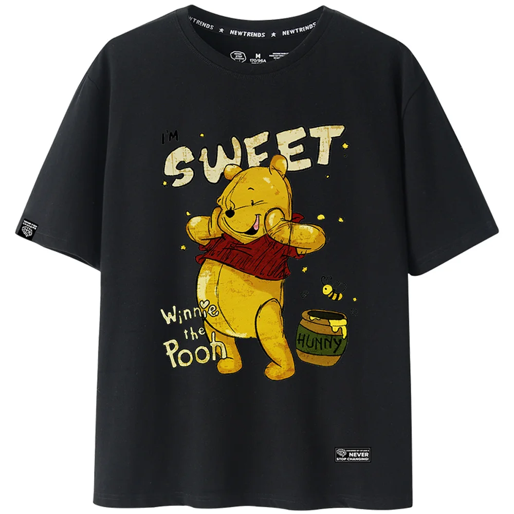 Disney Harajuku Winnie the Pooh Bear Letter Cartoon Print O-Neck Chic Women T-Shirt Unisex Couples Tee Short Sleeve Tops 5 Color