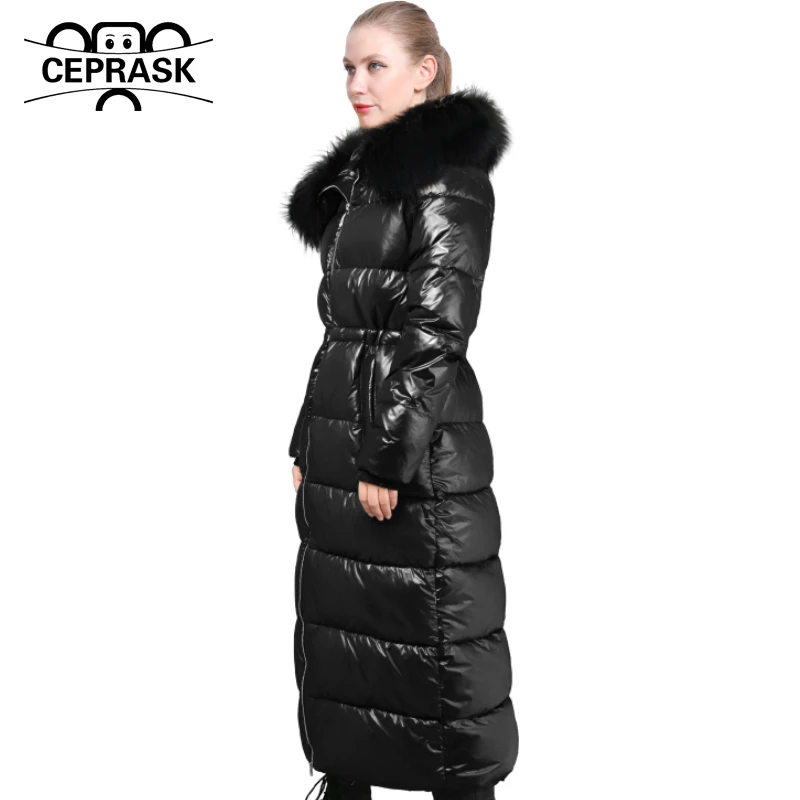 CEPRASK 2023 New Fashion Winter Coat Women X-Long High Quality Cotton Parkas Hooded Outerwear Warm Faux Fur Thick Woman Jacket