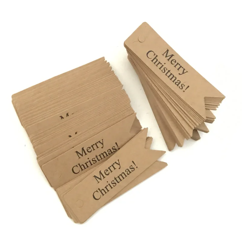 100pcs/lot Red Brown Packaging Tags Christma Hang Tag Kraft Paper Tags Gift Tag Labels Baking Gift Fishtail Flag 7x2cm