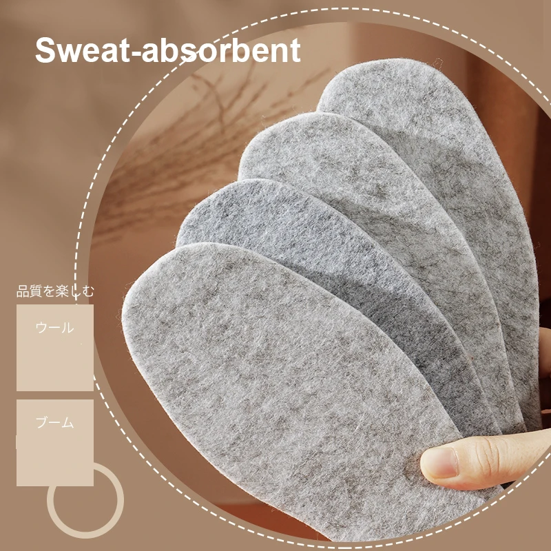 Keep Warm Thicken Wool Felt Insoles Genuine Men Women Breathable Soft Sweat Absorbent Thermal Washable Shoe Boots Pads