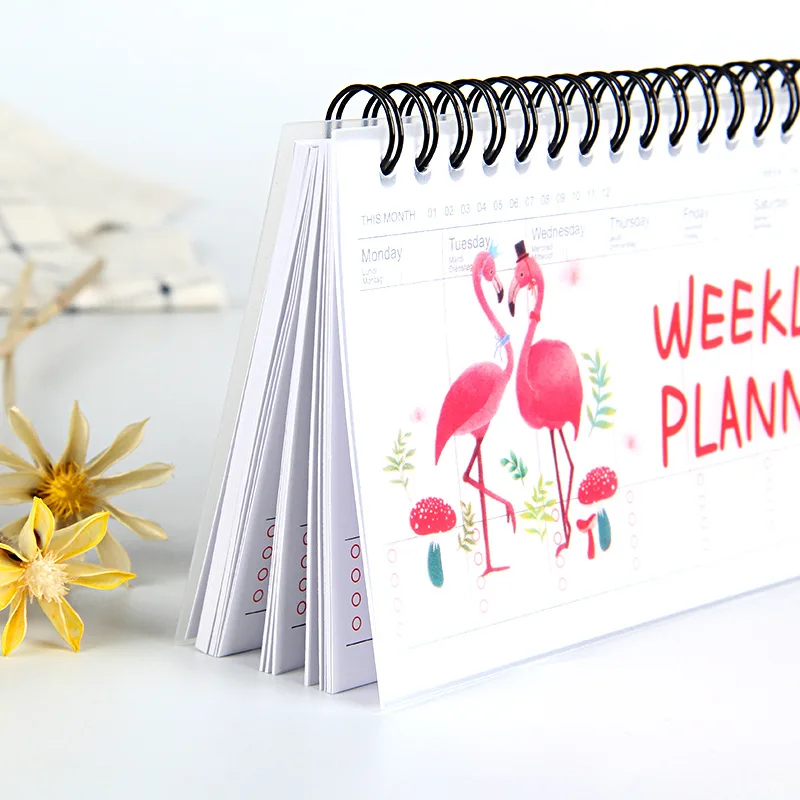 Flamingo Notebook Cartoons Weekly Planner Agenda Monthly Kawaii Libreta Planificador To Do List Semanal Carnet Cahier Notepad