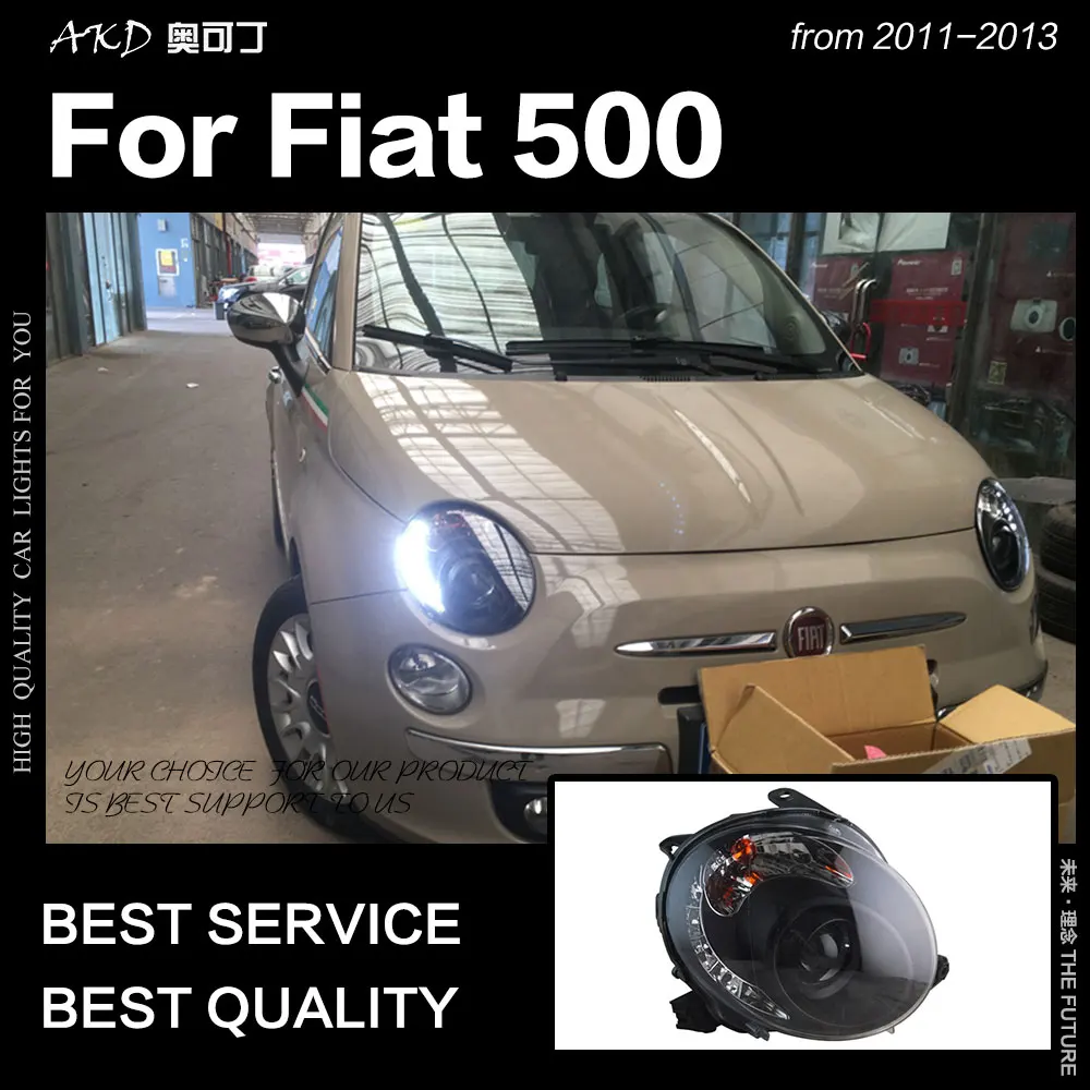 

AKD автостайлинг фара для Fiat 500 фары 2011-2014 Fiat500 светодиодный ная фара DRL Hid Биксеноновые автомобильные аксессуары