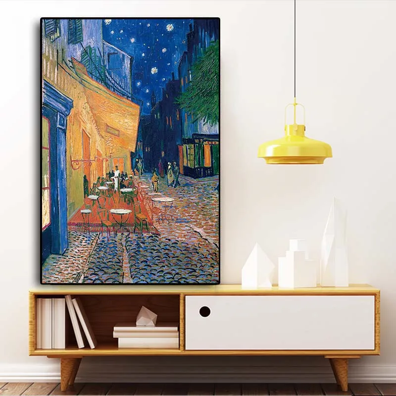 Famous Van Gogh Cafe Terrace At Night Oil Painting Reproductions Canvas Posters Prints Wall Art Picture for Living Room Unframed