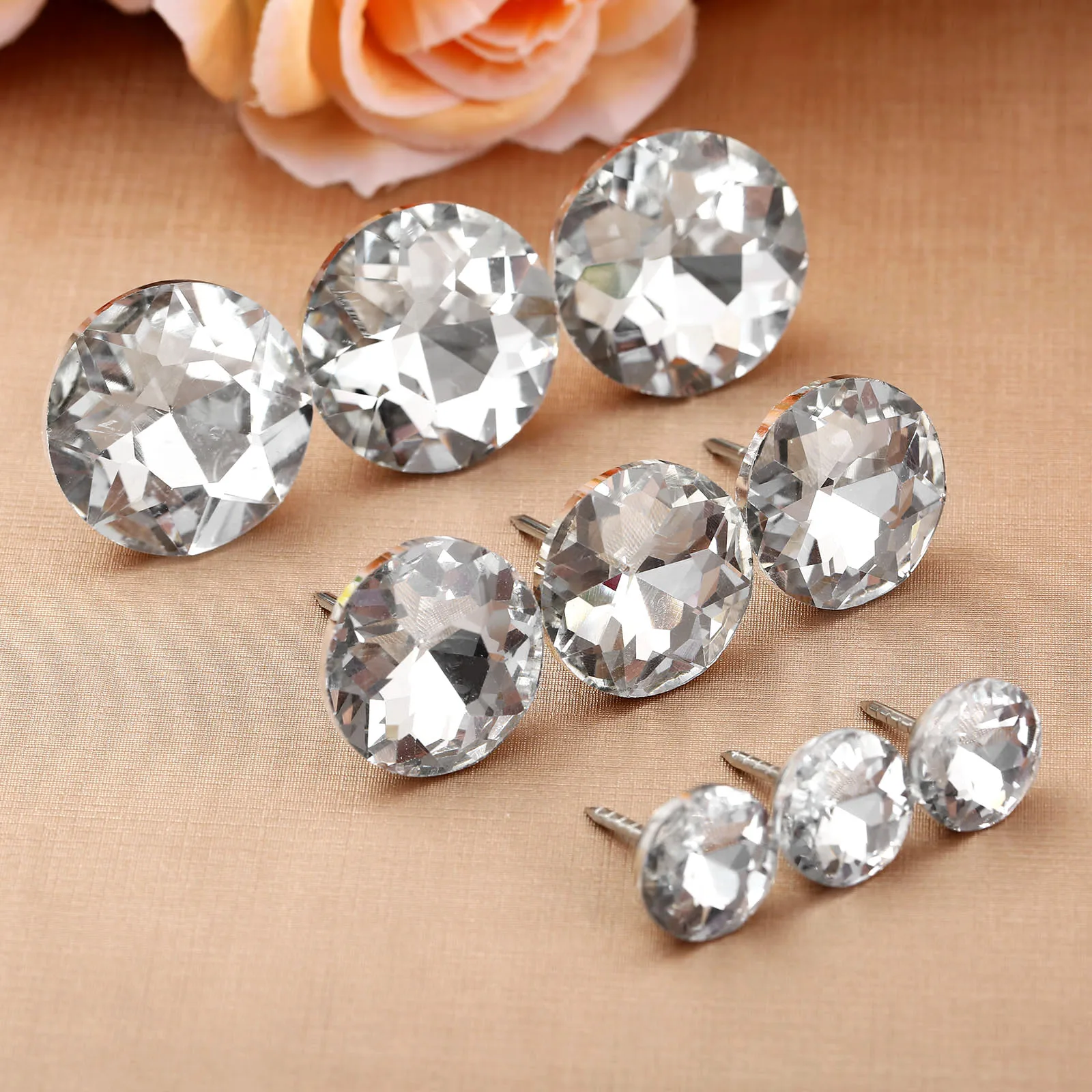 10x Diamond Crystal Glass Upholstery Sofa Headboard Buttons Upholstery Nails Button Tacks Studs Pins 16/25/30mm Sofa Wall Decor