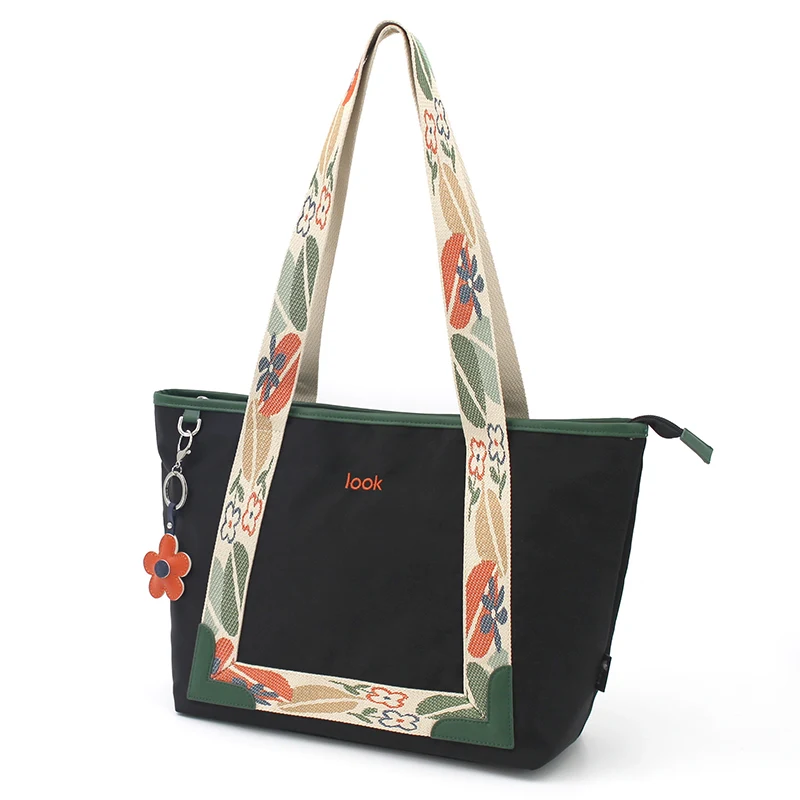 Bolso de mano de nailon ligero para mujer, bolsa de hombro de gran capacidad, con diseño de princesa y flores, estilo informal, 2024