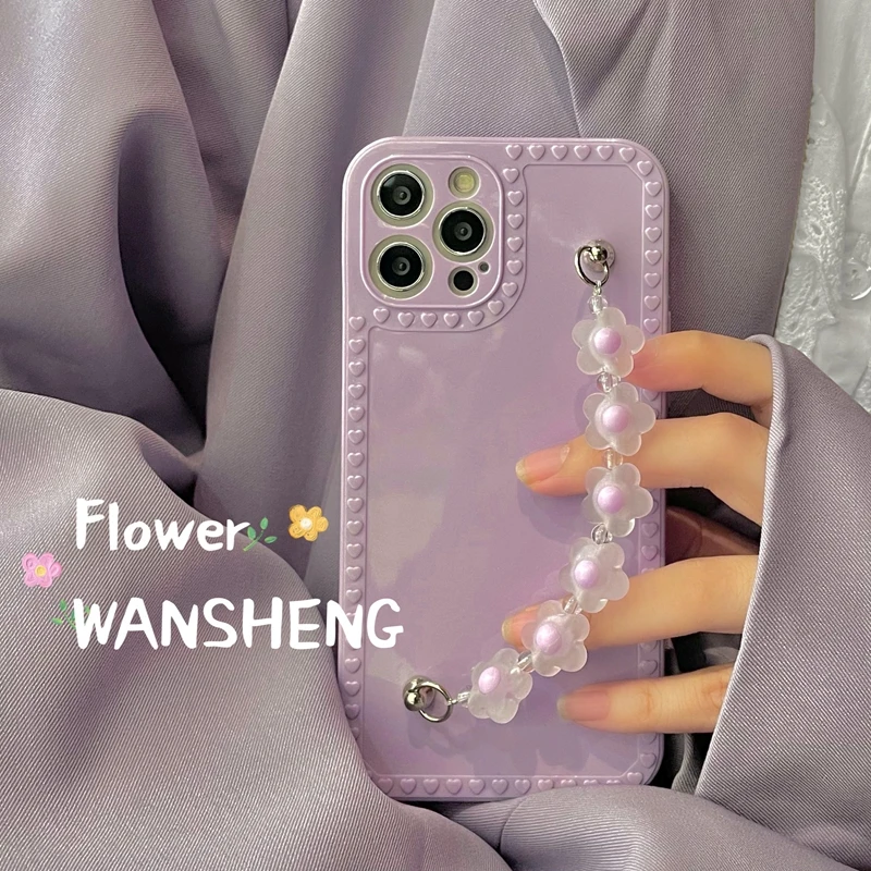 Fashion Lavender Purple 3d Flower Chain Female Soft Case For Iphone 11 12 Pro Max 7 8 Plus Xr X Xs Se 2020 Phone Cover Fundas