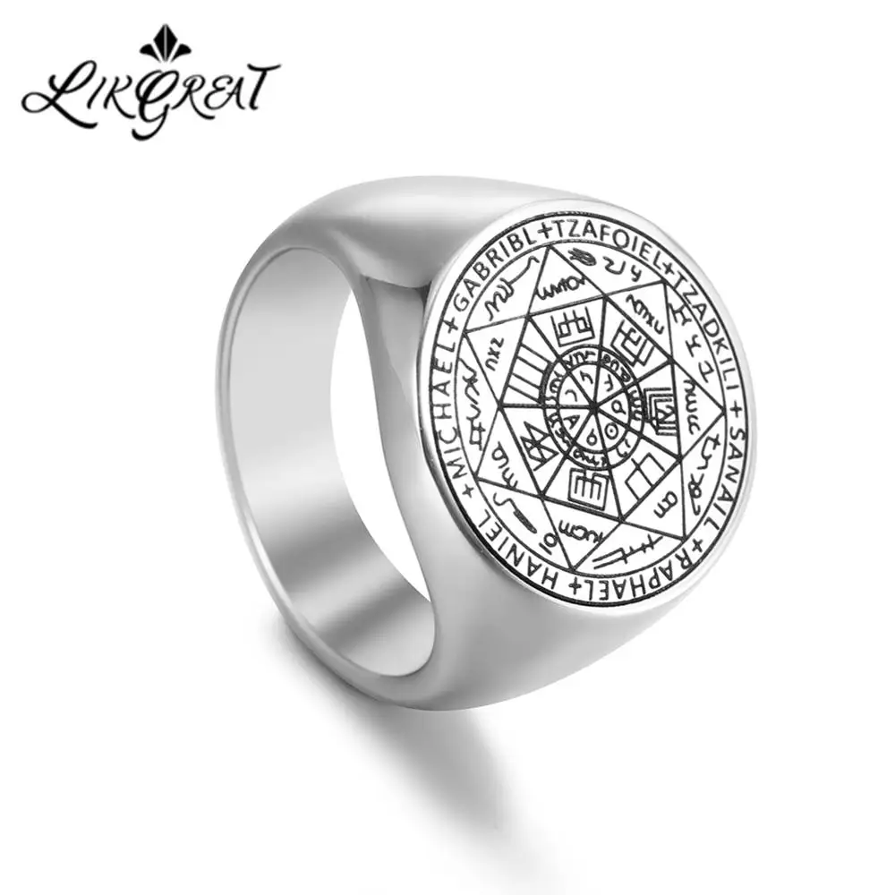 Seal of The Seven Archangels Viking Ring Secret of Universe Rings for Men Stainless Steel Solomon Kabbalah Talisman Jewelry