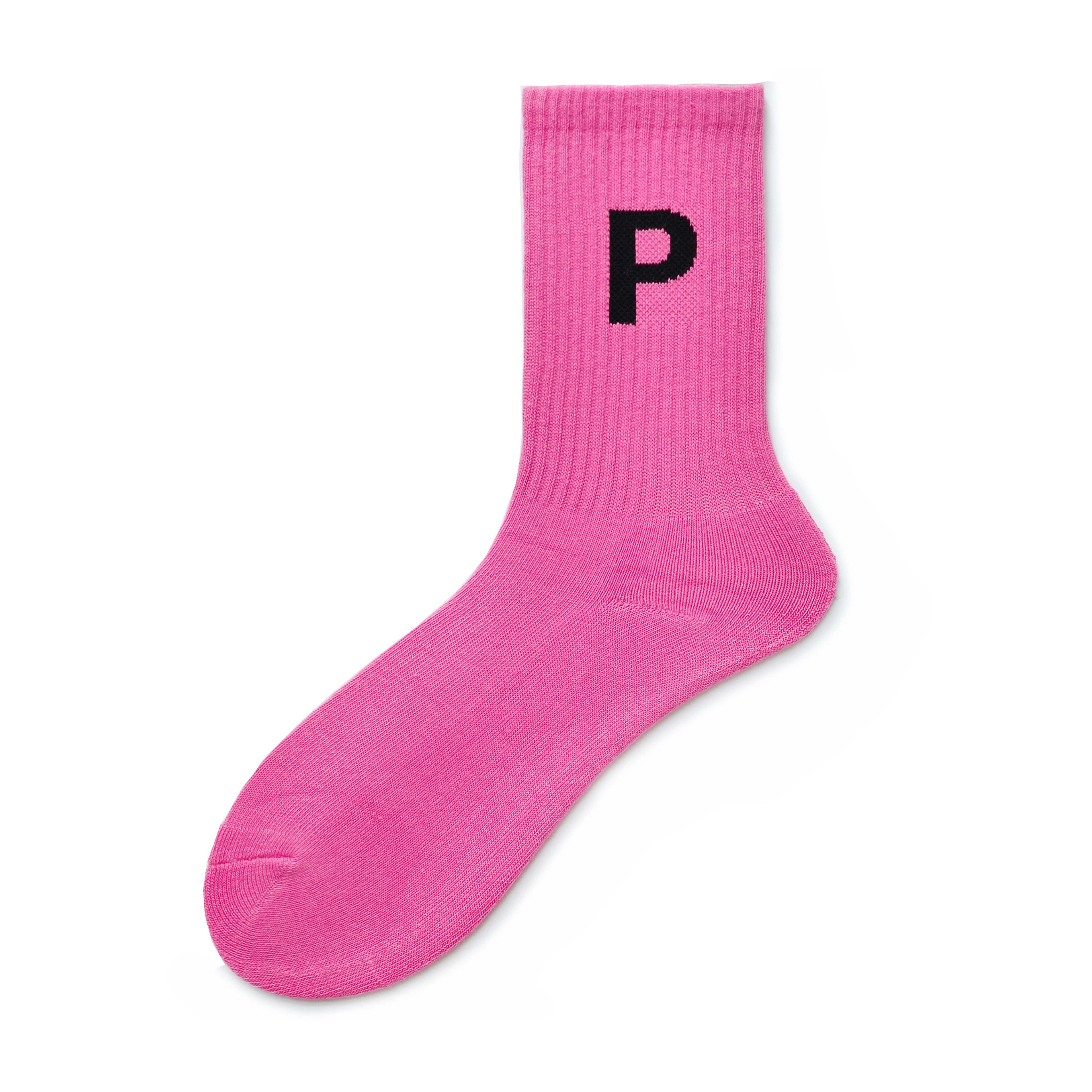 Fashion Pink Black White Letter Heart-shaped Unique Design Socks Sexy Gay Men Nylon Sports Long Tube Football Socks Comfortable