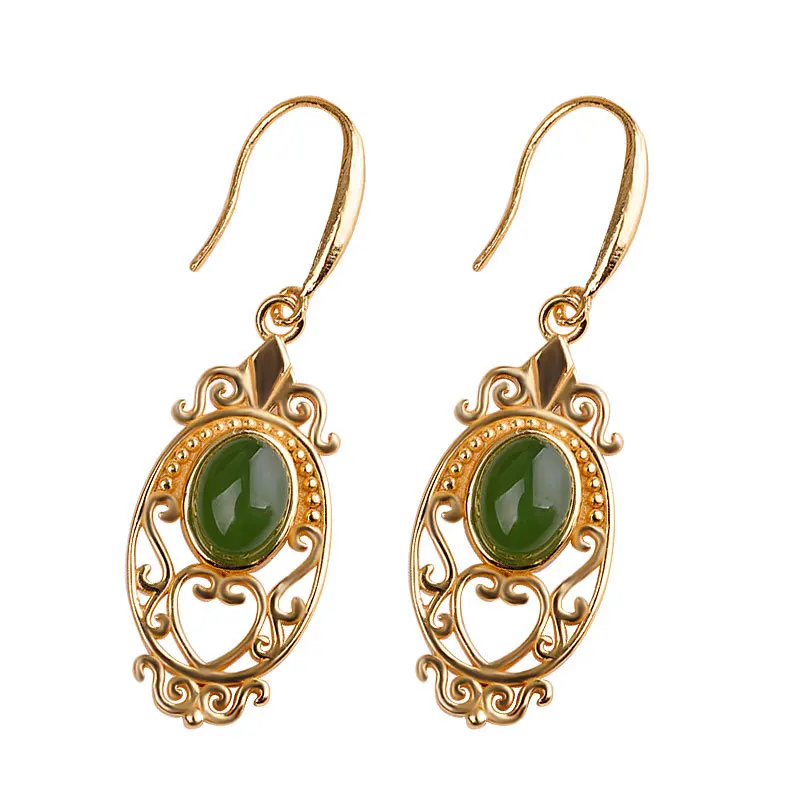 

KJJEAXCMY boutique jewelry S925 sterling silver women's autumn explosion models wild Hetian jasper gold-plated earrings