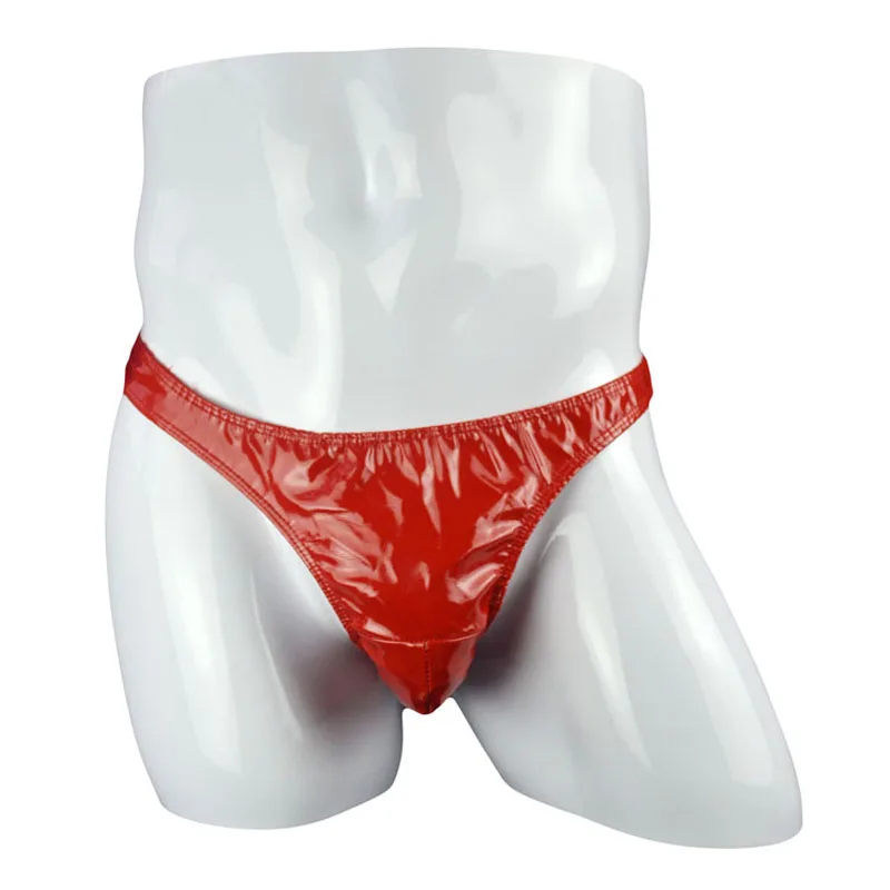 Sexy Mens Underwear Red Black Faux Leather Briefs Panties ZJH0980T