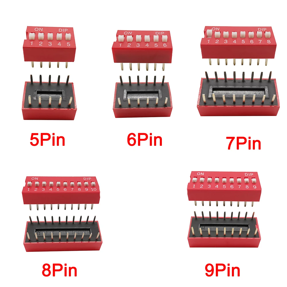 10Pcs Slide Type Dip-schalter Modul 1/2/3/4/5/6/8/10Pin Position Weg 2,54mm Pitch Rot Kippschalter Blau Snap Schalter Zifferblatt Schalter