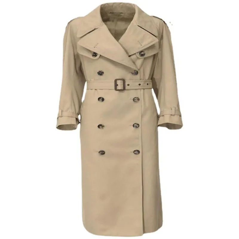 

New Autumn Handsome Double Breasted Lace Up Slim X-Long Trench Coat Women Fake Two Piece Style Windbreaker Coat s1655