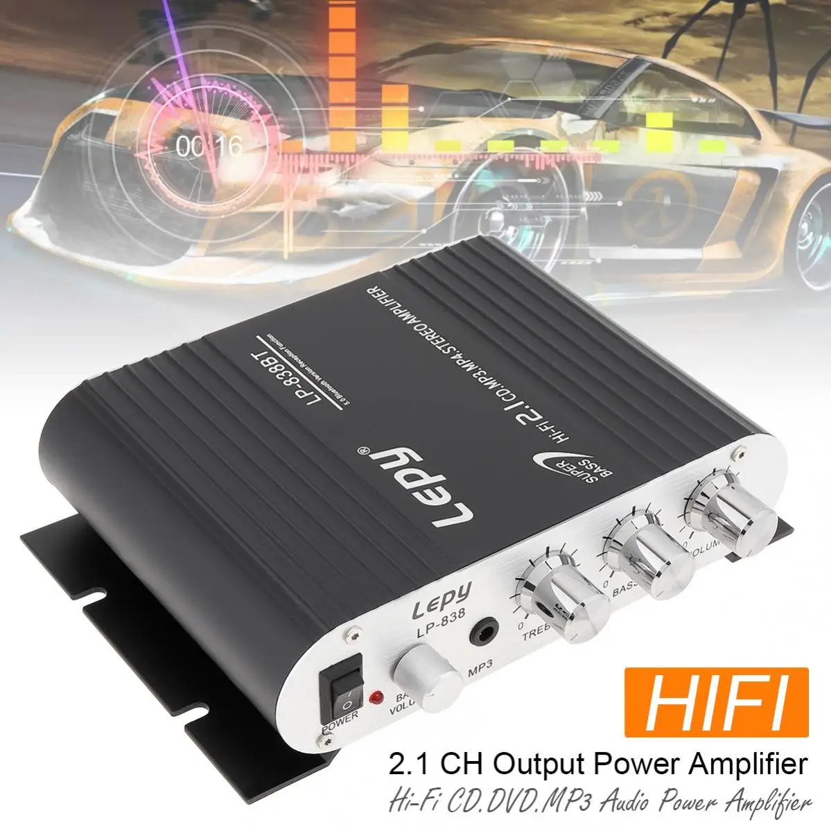 

838BT HIFI Bluetooth Car Audio Amplifier 2.1 Channel Sound High Power Amplifier Subwoofer SD USB MP3 FM Radio Digital Player