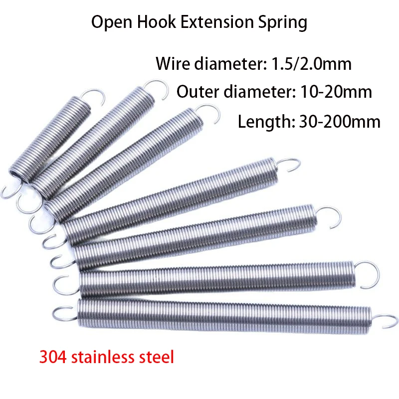 304 Stainless Steel Tension Spring Pullback Spring Draught Spring Wire Diameter 1.5/2.0 mm Extension Spiral Spring