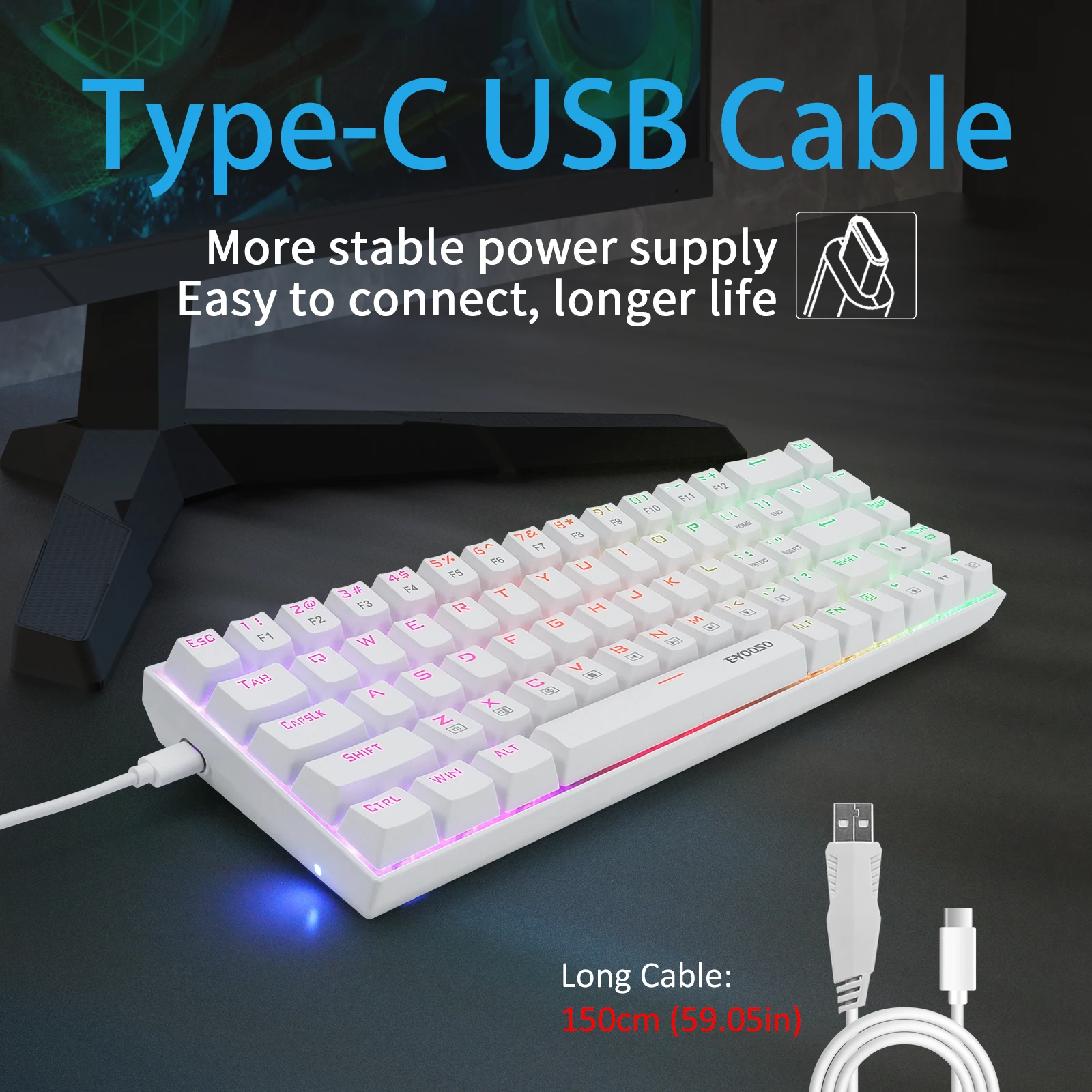 Z-686 60% Mini Mechanical Gaming Keyboard , E-Yooso 68 Keys Wired RGB Backlit Dust-Proof Switch Compact Design for Computer