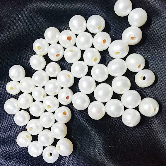 

Top Quality 2mm Large Hole Pearls 8-9MM Natural Real Pearl White Near Round Loose Beads For Making DIY Fashion Jewelry For Women