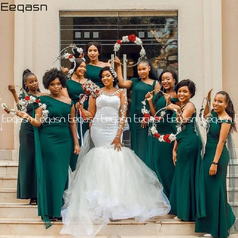 

Simple Green Mermaid Long Bridesmaid Dresses Women Maid Of Honor Evening Cheap Wedding Guest Party Gowns 2024